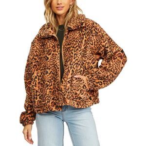 Billabong Always Cozy 2 Sherpa Fleece Leopard Animal Print Jacket Size XS
